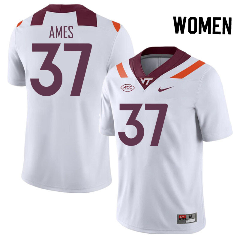 Women #37 Davion Ames Virginia Tech Hokies College Football Jerseys Stitched Sale-White